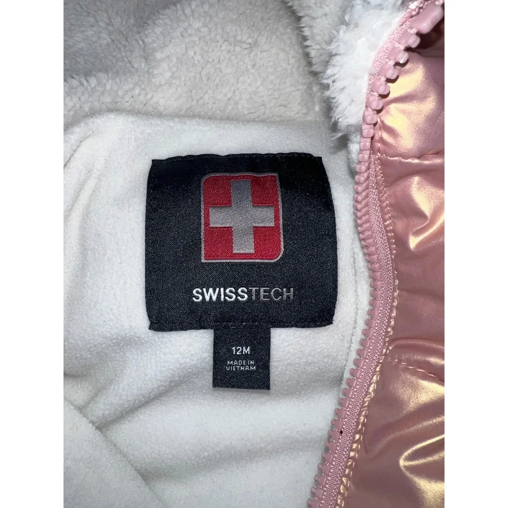 Swiss Tech Rose‎ Gold Metallic Puffer Jacket Sherpa Hooded Coat Baby Girls 12M